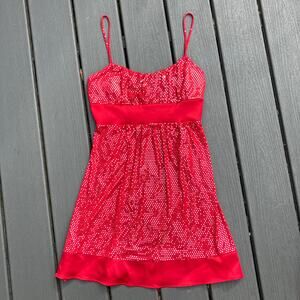 Red sparkly silver polka dot mini dress with bow tie back Taboo Y2K 2000s